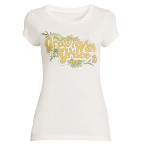 Woud Up Chic White 'Grow With Grace' Floral Tee Size M (7-8)